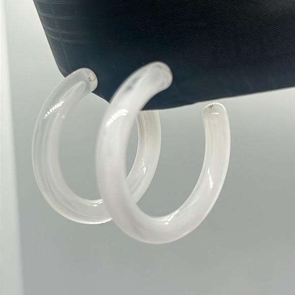 Chunky White Acrylic Hoop Earrings | Lucite Resin Hoops | Statement Jewelry - Picture 13 of 16